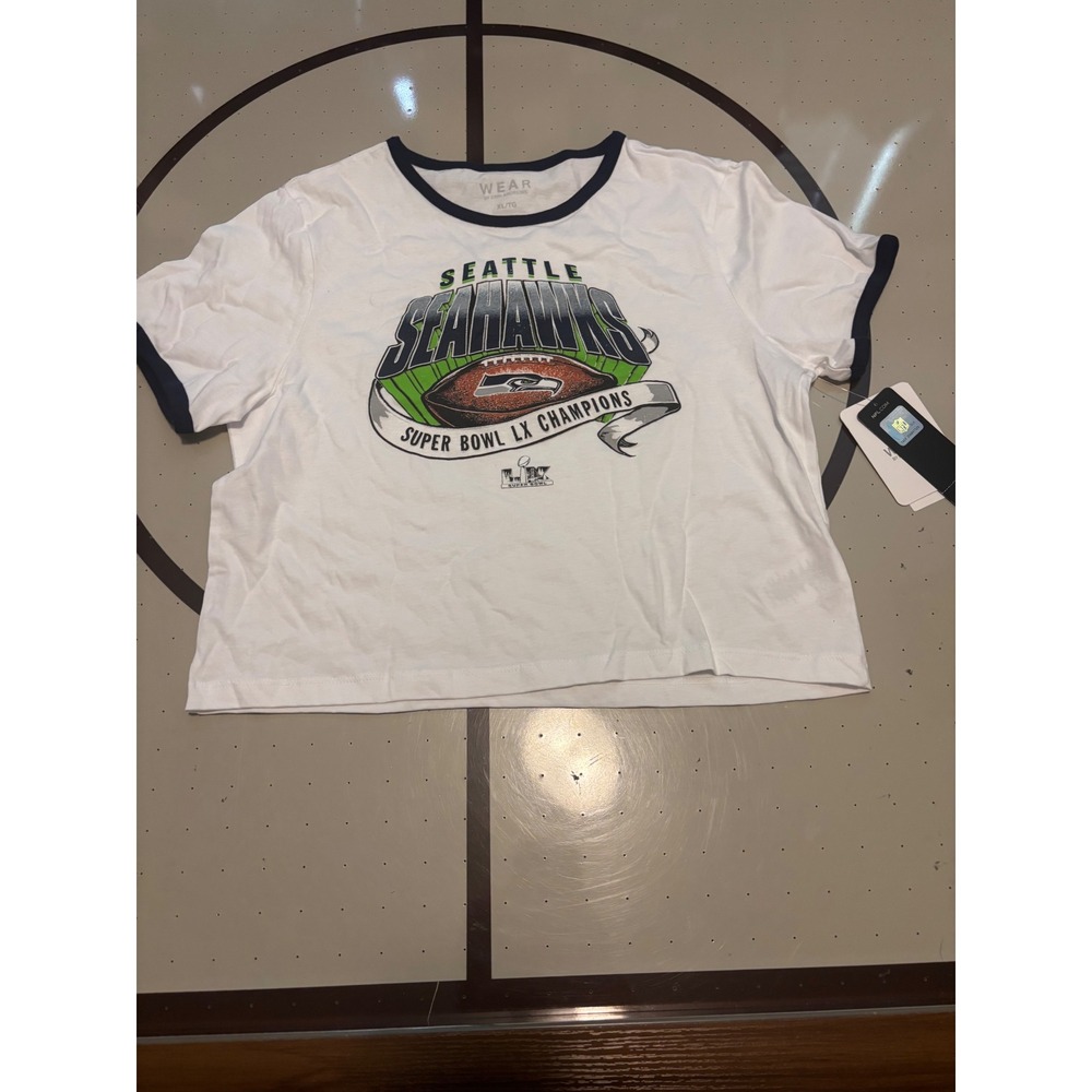 WEAR by Erin Andrews Seattle Seahawks Super Bowl LX Champions Ringer Crop Top XL